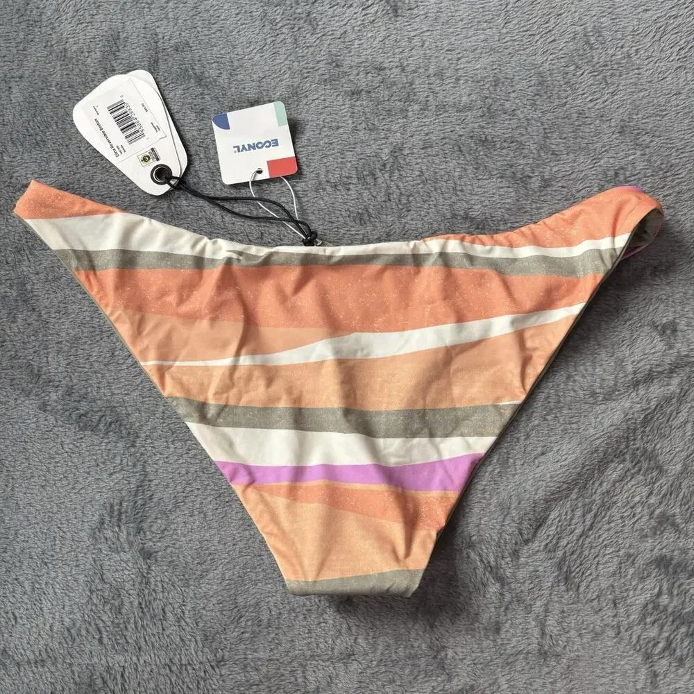 Prana Womens Swim Large Orange Green Cream‎ Swim Bottom Waves New With Tag